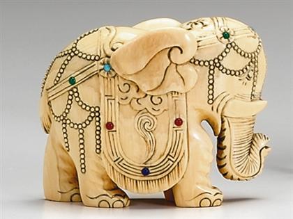 Appraisal: Two Chinese jeweled elephant ivory models of elephant th century