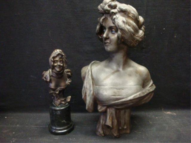 Appraisal: VAN DER STRAETEN George Two Busts of Women One bronze