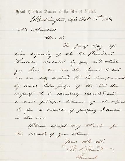 Appraisal: GRANT Ulysses S Autograph letter signed to artist William Edgar