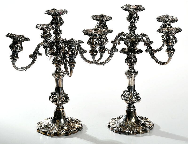 Appraisal: Pair of Large Wallace Silver Plate Candelabra American th century