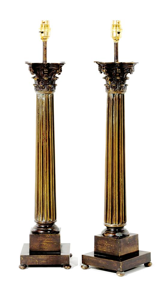 Appraisal: Pair bronze lamps in form of Corinthian columns dark brown