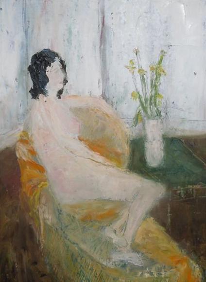 Appraisal: Sylvia Levine - Recumbent nude with daybed and daffodils Oil