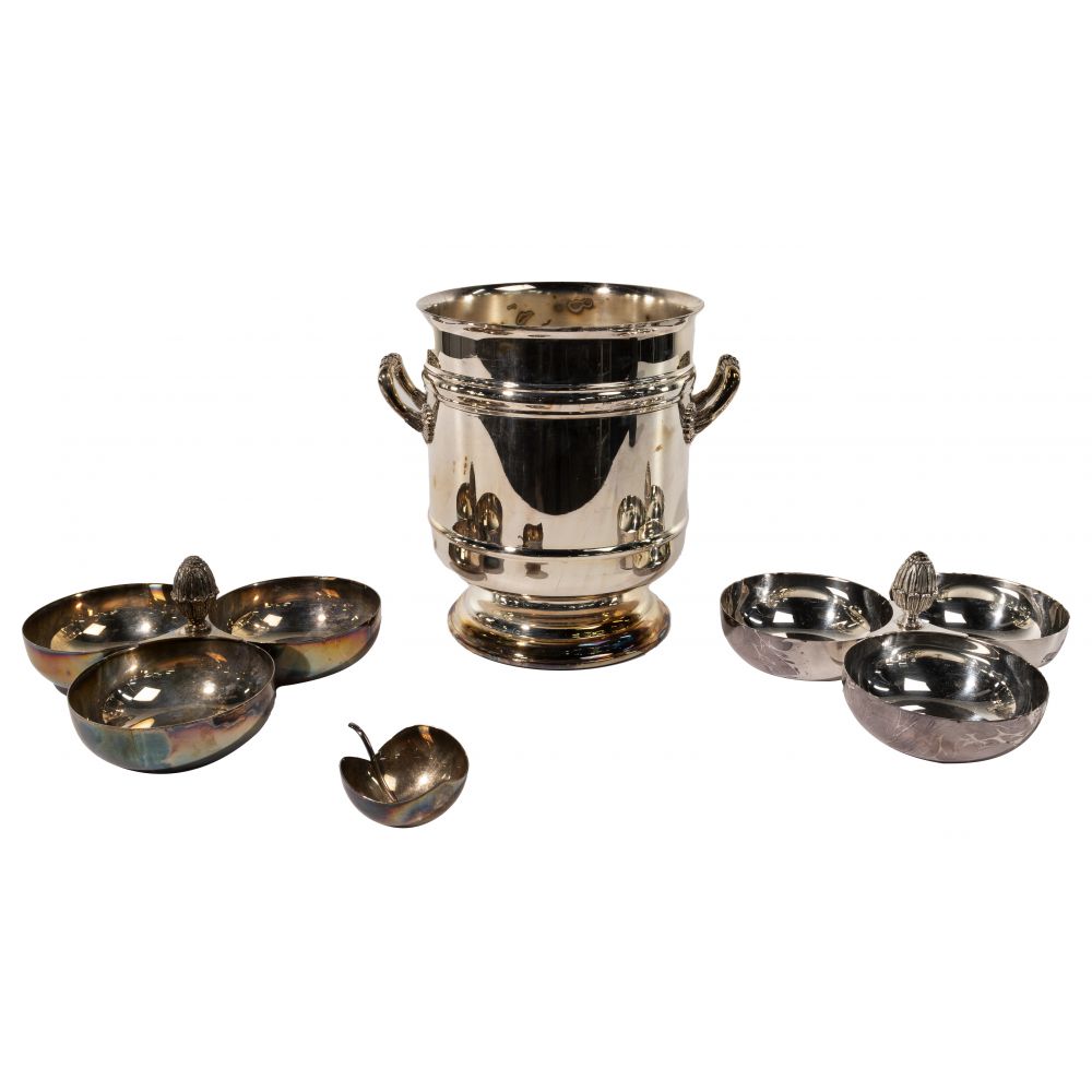 Appraisal: CHRISTOFLE SILVERPLATE TABLEWARE ASSORTMENT items including Perle trio condiment caddies