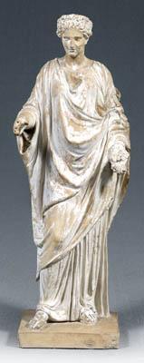 Appraisal: Painted composition figure neoclassical goddess probably Athena with draped clothing