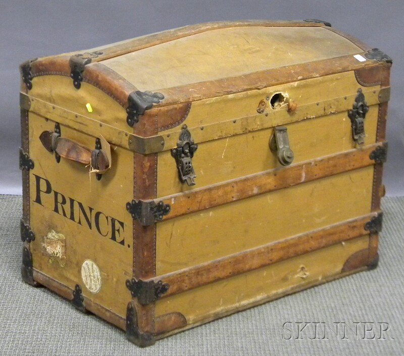 Appraisal: Late Victorian Wood Metal and Leather-bound Canvas-clad Dome-top Steamer Trunk