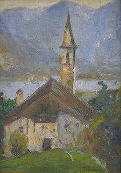 Appraisal: Illegibly Signed Oil Painting of a Church Church Oil on