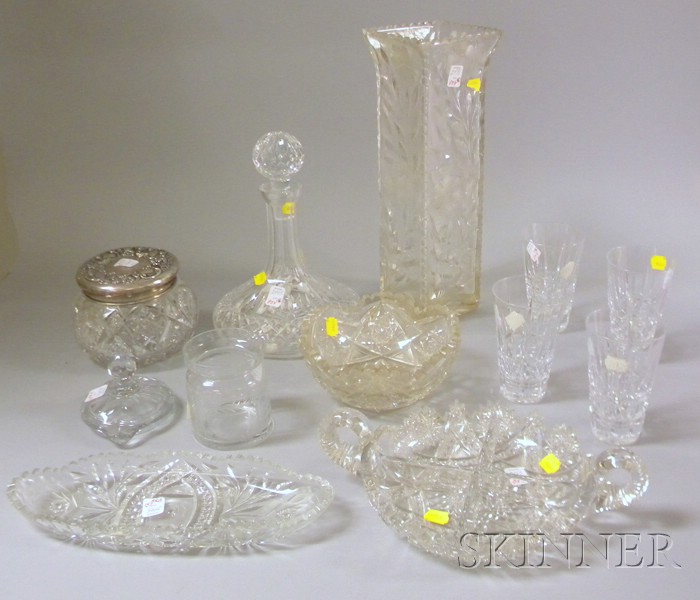 Appraisal: Eleven Pieces of Colorless Cut Glass a vase jar with