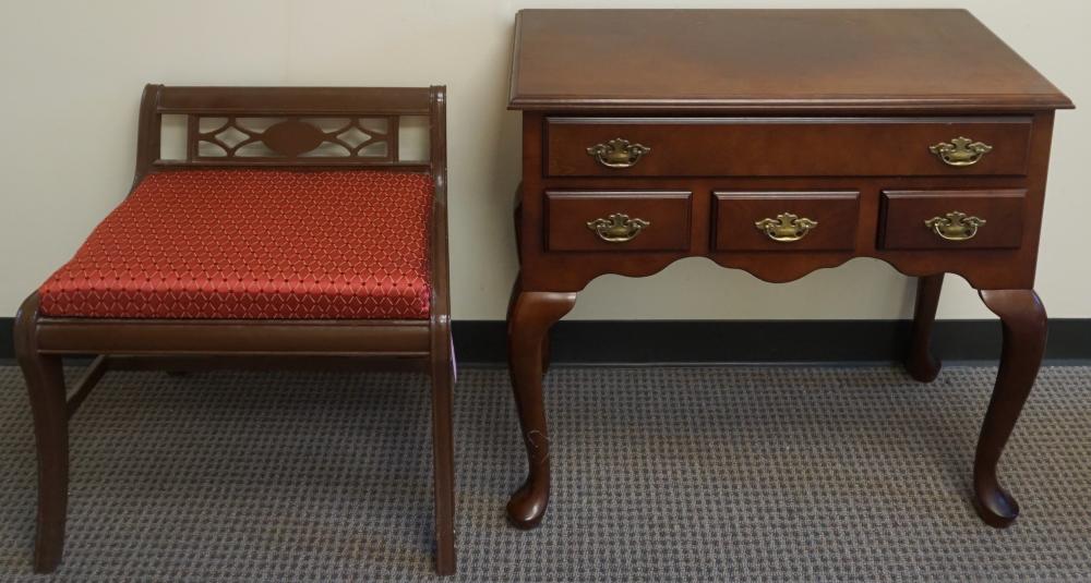 Appraisal: QUEEN ANNE STYLE MAHOGANY LOWBOY AND FEDERAL STYLE UPHOLSTERED MAHOGANY