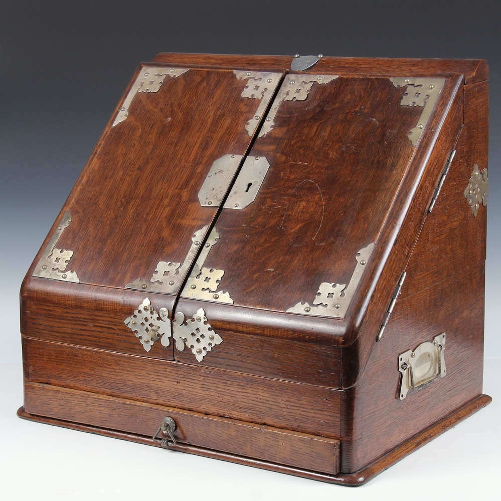 Appraisal: ENGLISH DESK BOX - Oak Slant Front Writing Box with