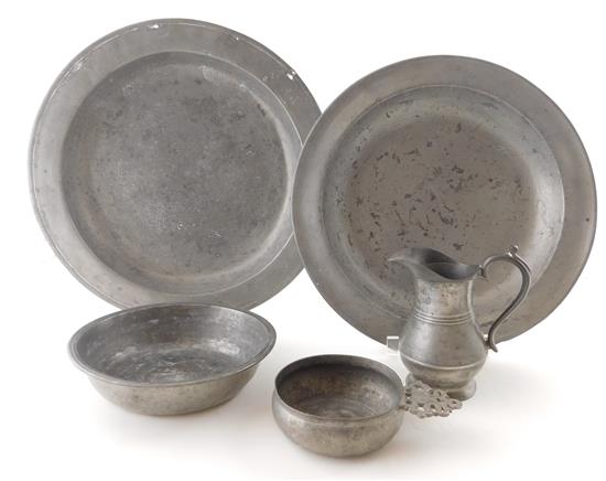 Appraisal: Pewter five pieces small pitcher h with Boardman under seated