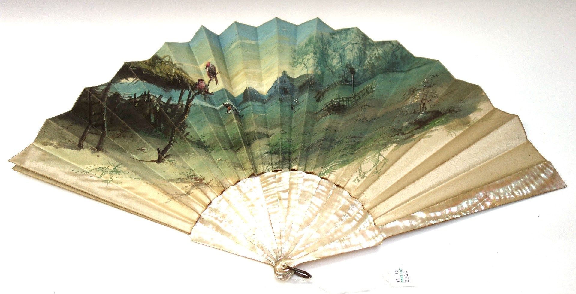 Appraisal: A Continental ivory and painted lace fan th century with