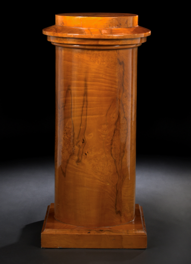 Appraisal: Biedermeier-Style Burlwood Pedestal the stepped circular top above a cylindrical