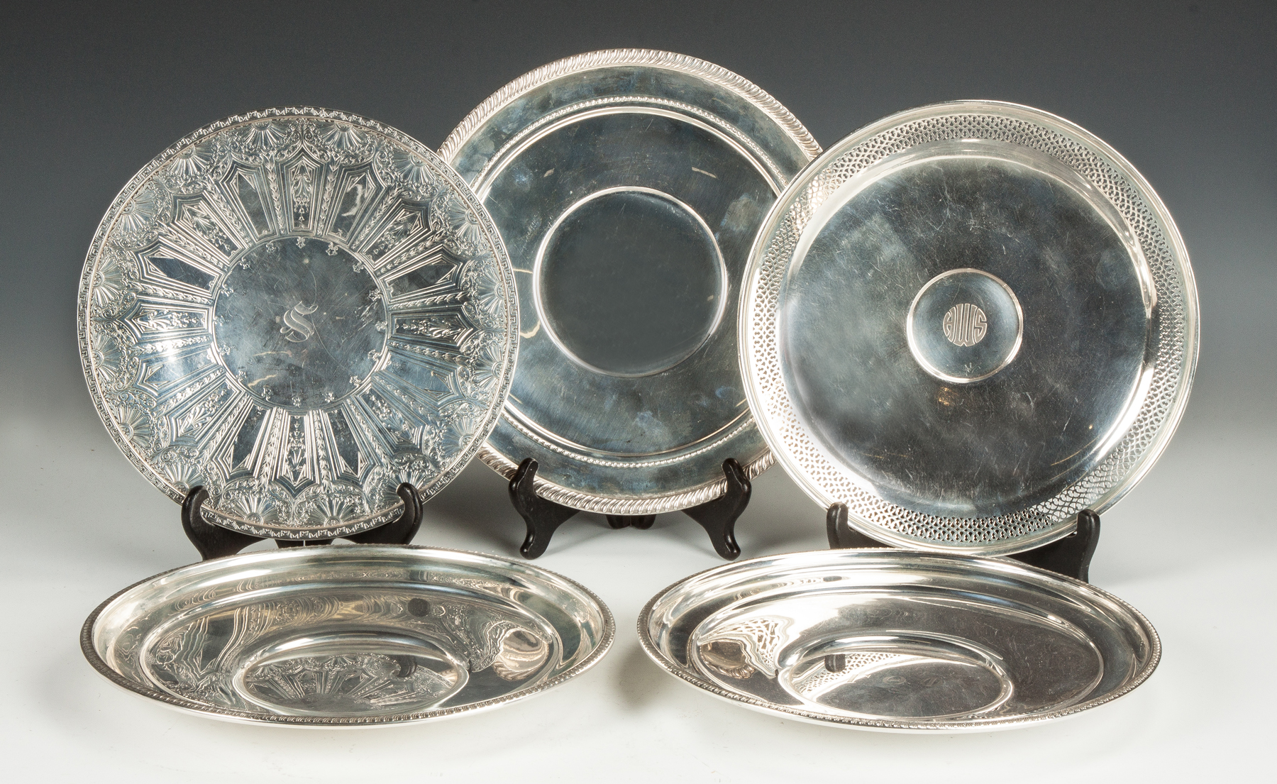 Appraisal: Five Sterling Silver Trays One on right is Tiffany Co