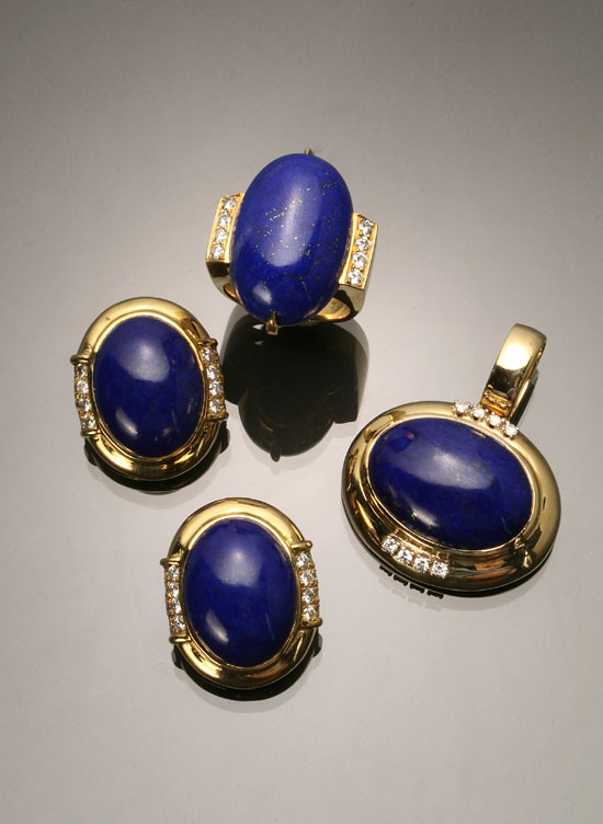 Appraisal: -Karat Yellow-Gold Afghani Lapis Lazuli and Diamond Four-Piece Ensemble Gump's