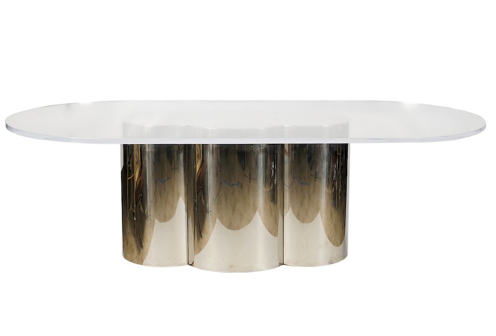 Appraisal: Jay Friedman Lucite Chrome Dining Table Jay Friedman oval lucite