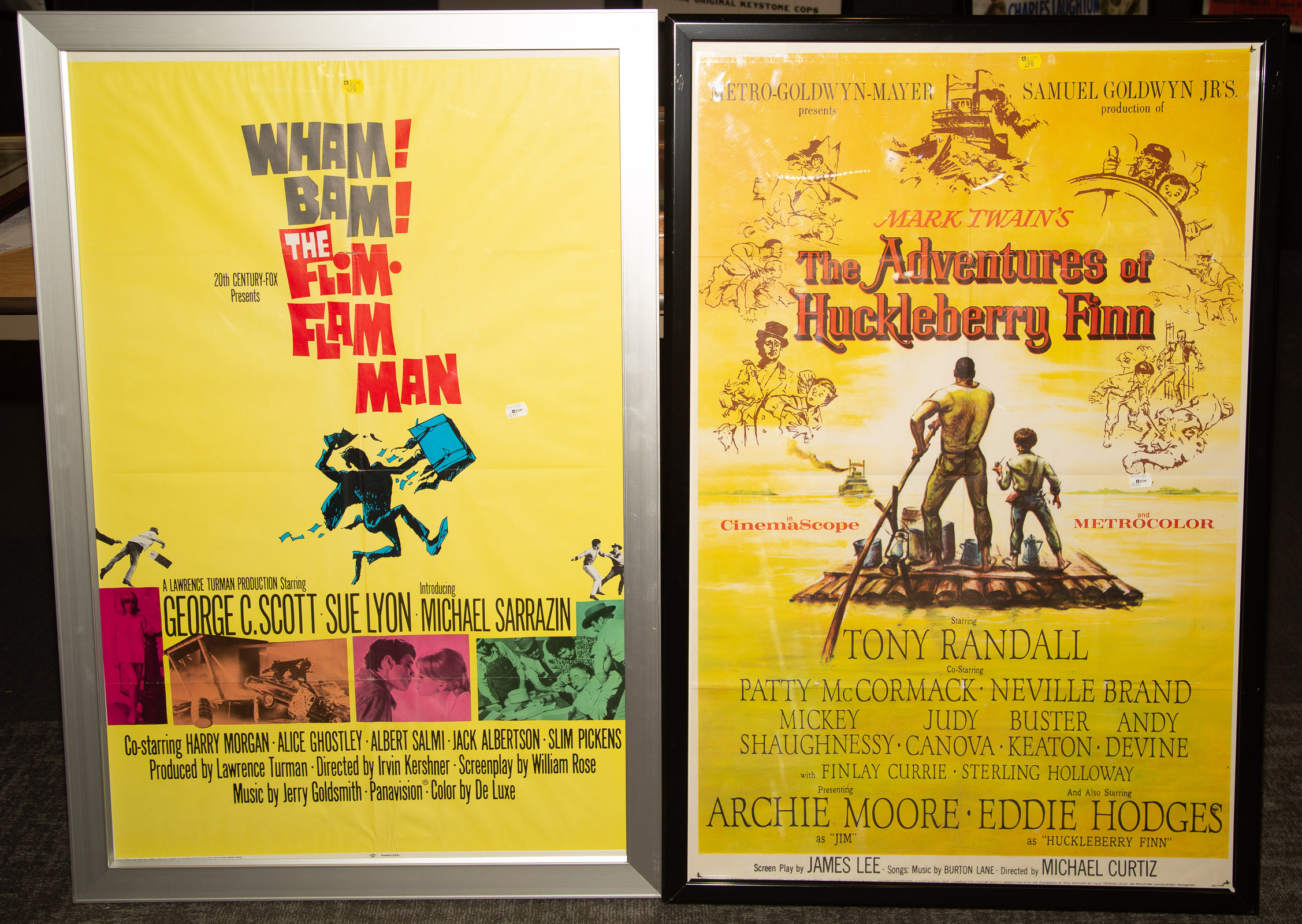 Appraisal: FLIM FLAM MAN HUCKLEBERRY FINN MOVIE POSTERS Both in H