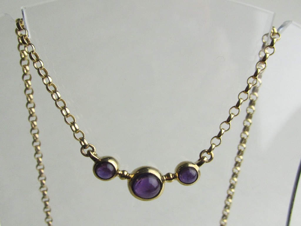 Appraisal: Nine carat gold cabochon amethyst set necklace