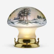 Appraisal: Pairpoint Boudoir lamp with winter scene USA c frosted obverse-painted