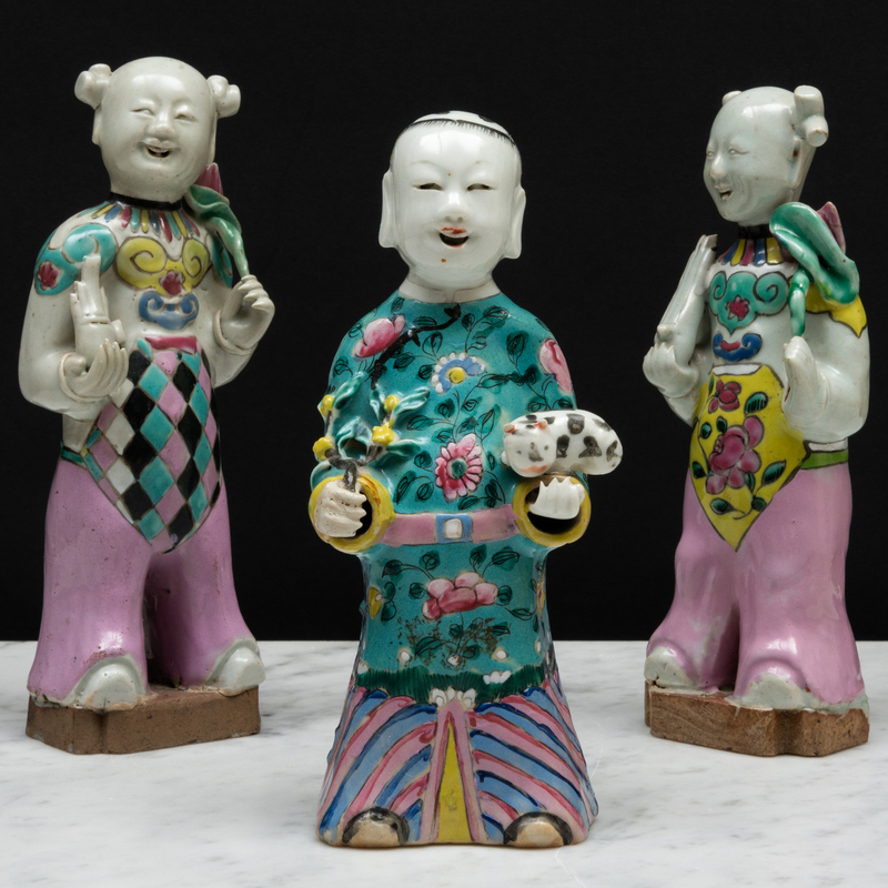 Appraisal: Group of Three Chinese Famille Rose Porcelain Figures of Boys