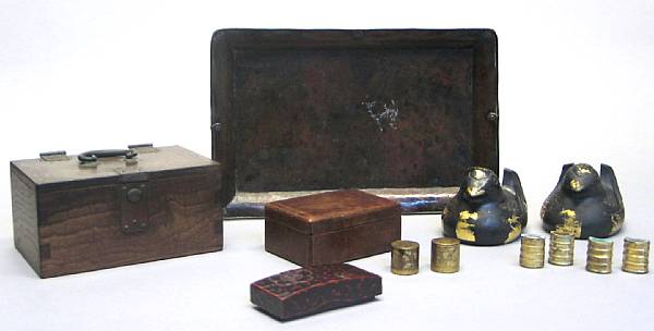 Appraisal: A group of Japanese decorations Including two hardwood boxes one