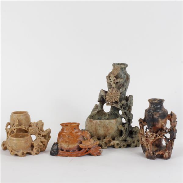 Appraisal: Four Chinese carved soapstone inkwells in the form of foliate