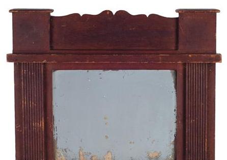 Appraisal: COUNTRY SHERATON RED-PAINTED PINE LOOKING GLASS EARLY NINETEENTH CENTURY The