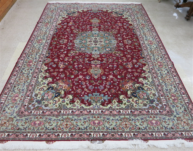 Appraisal: SIGNED PERSIAN SILK WOOL ISFAHAN CARPET hand knotted in a