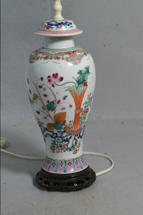 Appraisal: Famille Rose covered jar mounted as a lamp late th