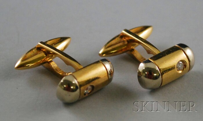 Appraisal: kt Bicolor Gold and Diamond Cuff Links each bullet-shape link