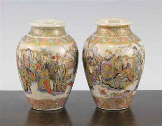 Appraisal: A pair of Japanese Satsuma pottery ovoid vases Meiji period