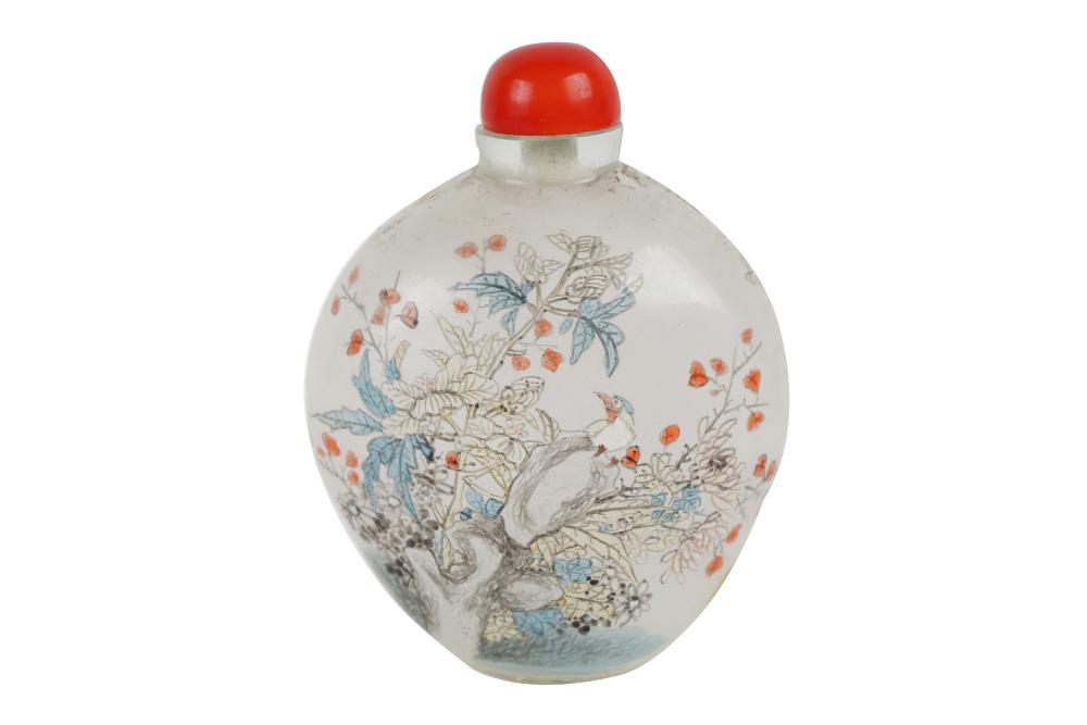 Appraisal: LARGE CHINESE REVERSE-PAINTED GLASS SNUFF BOTTLE inches high Condition