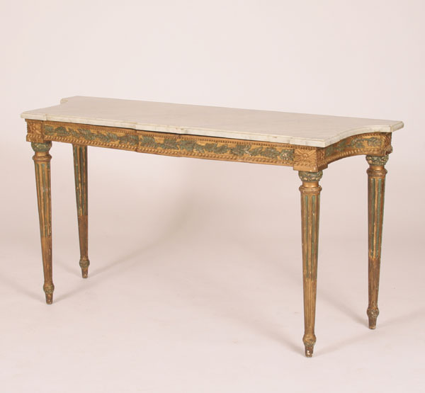 Appraisal: Continental marble top entry table relief and chip carved frame