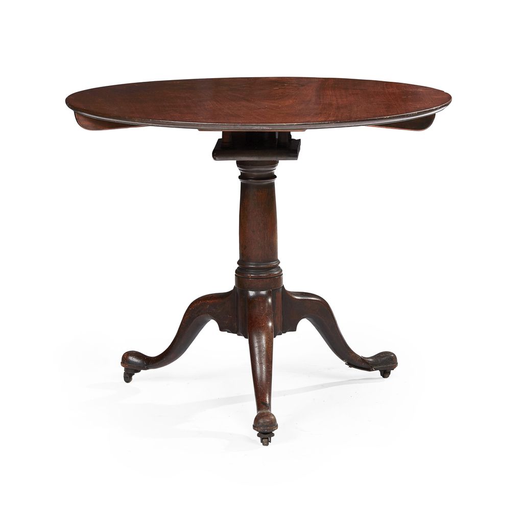 Appraisal: GEORGE III MAHOGANY BIRDCAGE TRIPOD TABLE TH CENTURY the circular