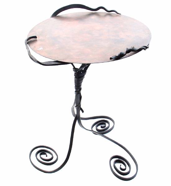 Appraisal: A wrought iron and patinated copper tall table height in