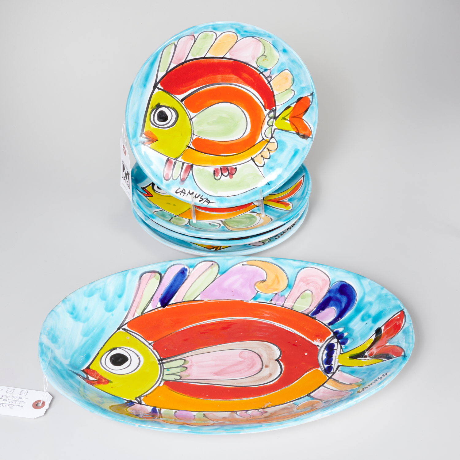 Appraisal: LA MUSA ITALIAN CERAMIC FISH SET FOR SAKS TH AVE