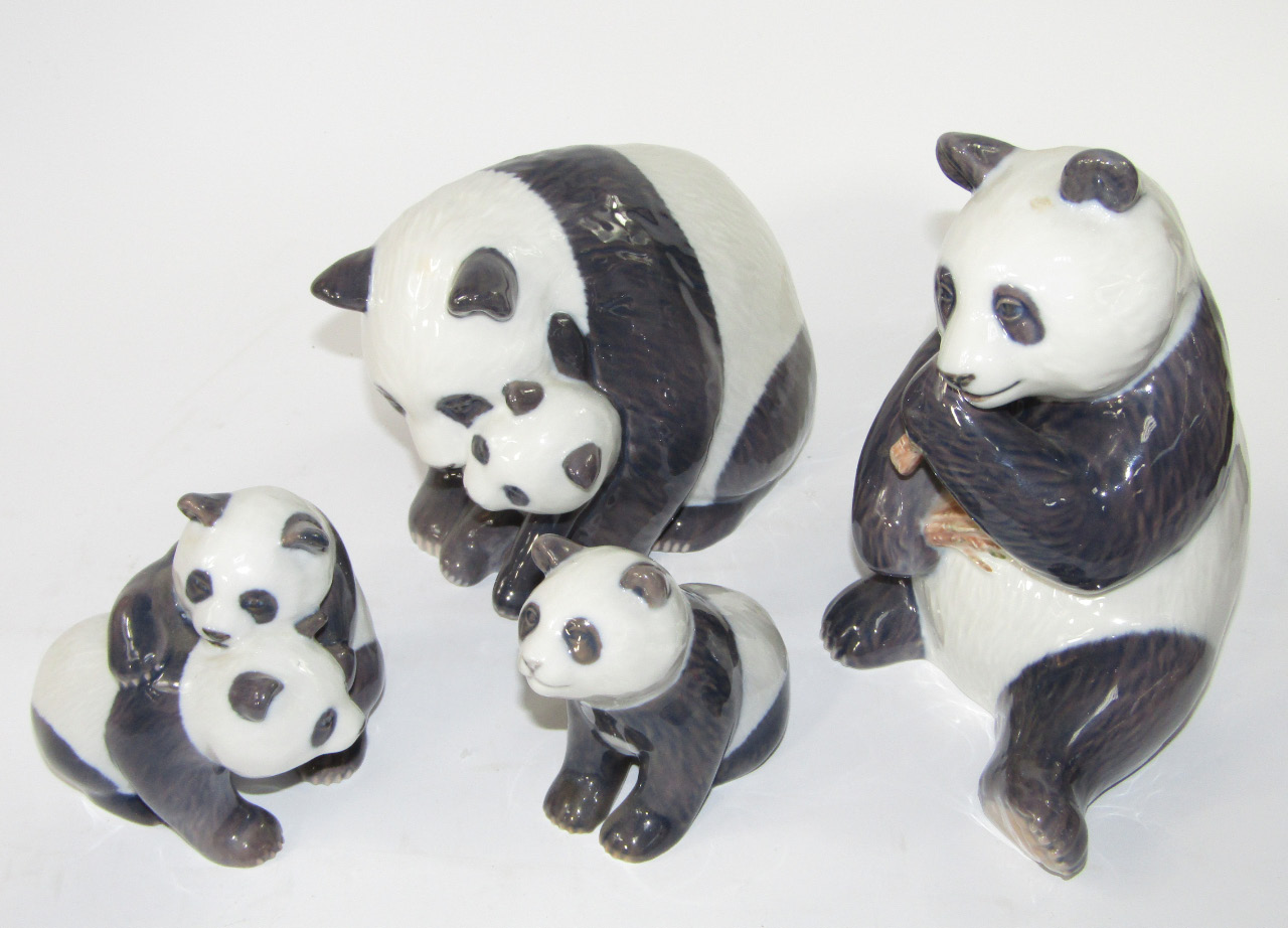 Appraisal: Four Royal Copenhagen models of panda bears and cubs Nos