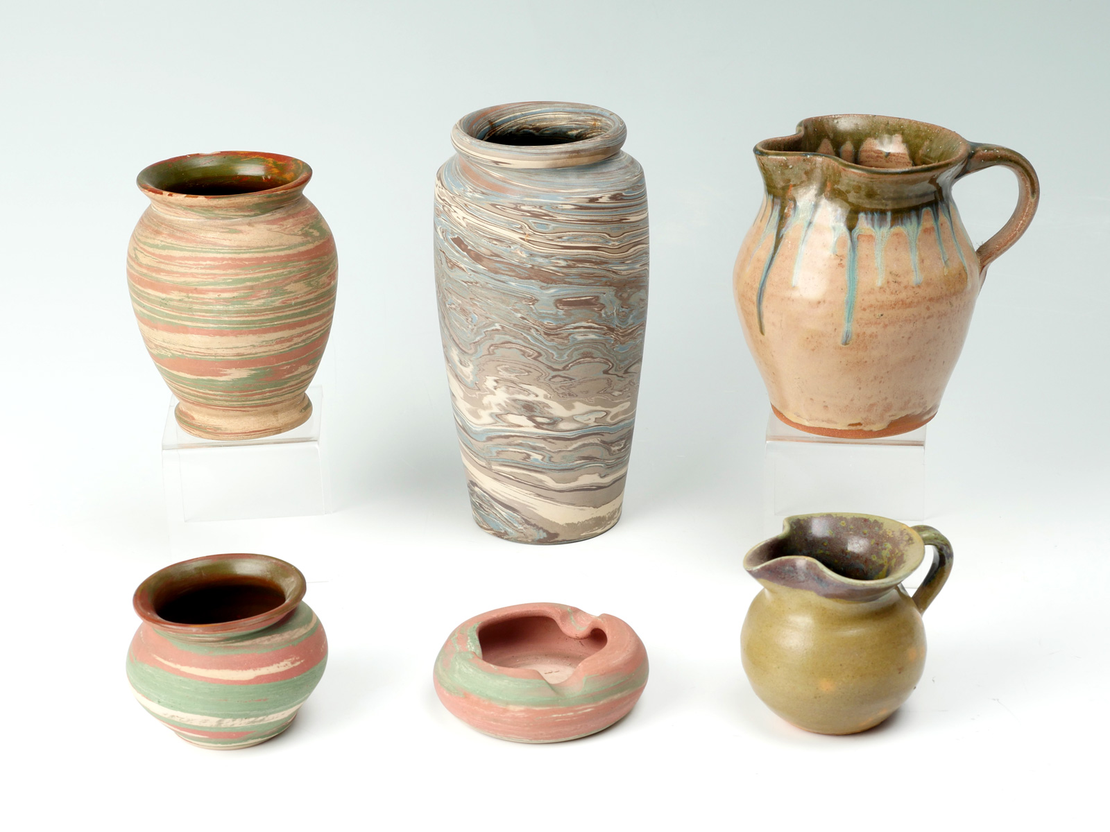 Appraisal: PC ART SIGNED POTTERY COLLECTION Comprising - Marbled clay vases