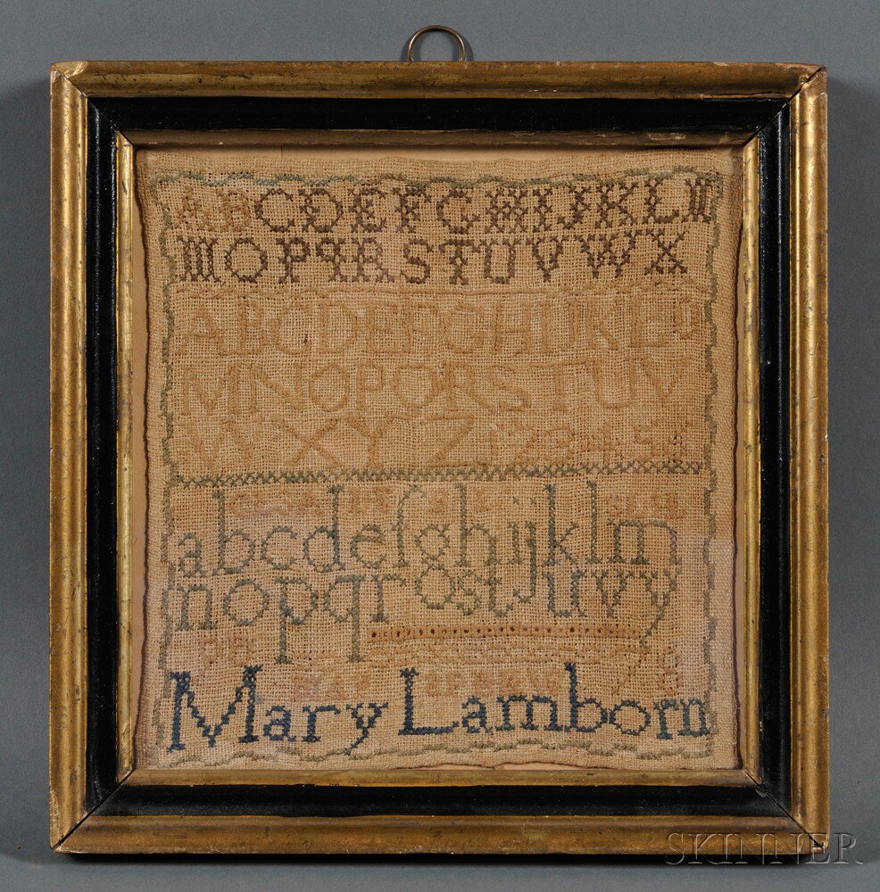 Appraisal: th Century Needlework Sampler Mary Lamborn c worked in silk