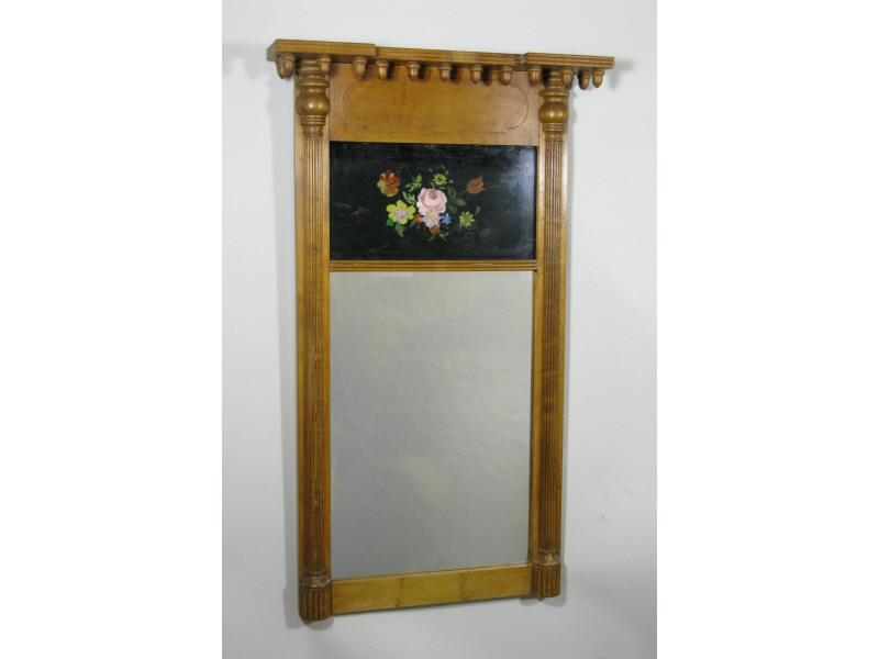 Appraisal: Federal Style Eglomise Wall Mirror custom made figured maple corners