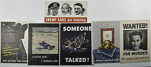 Appraisal: Group of Six Spy-Related WWII Posters Enemy Ears Are Listening