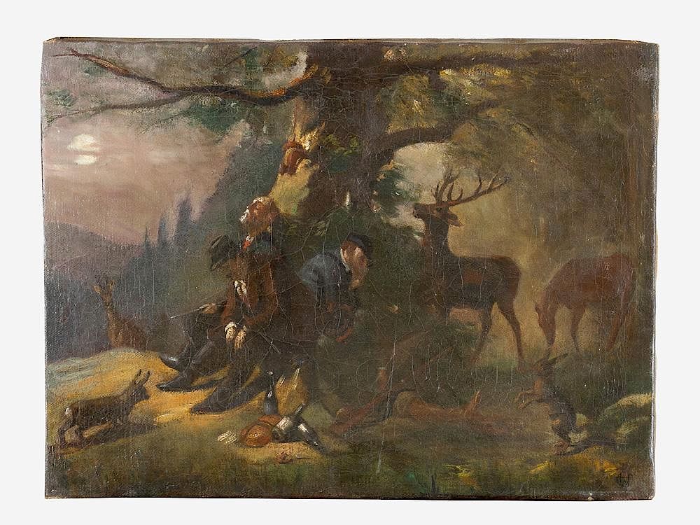 Appraisal: Unknown artist around Unknown artist around The hunting rest oil