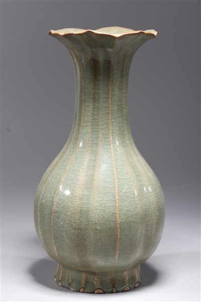 Appraisal: Chinese celadon glazed faceted porcelain vase with molded rim overall