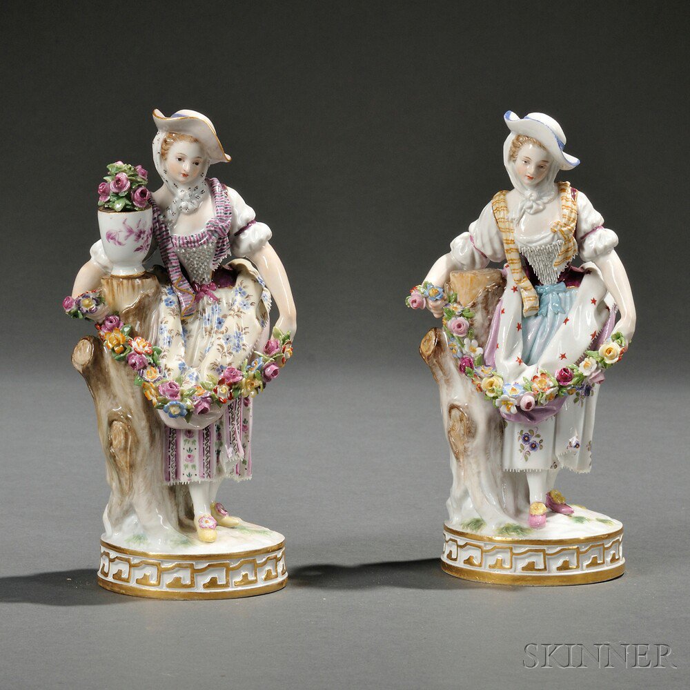 Appraisal: Two Meissen Porcelain Figures of Women Saxony late th century