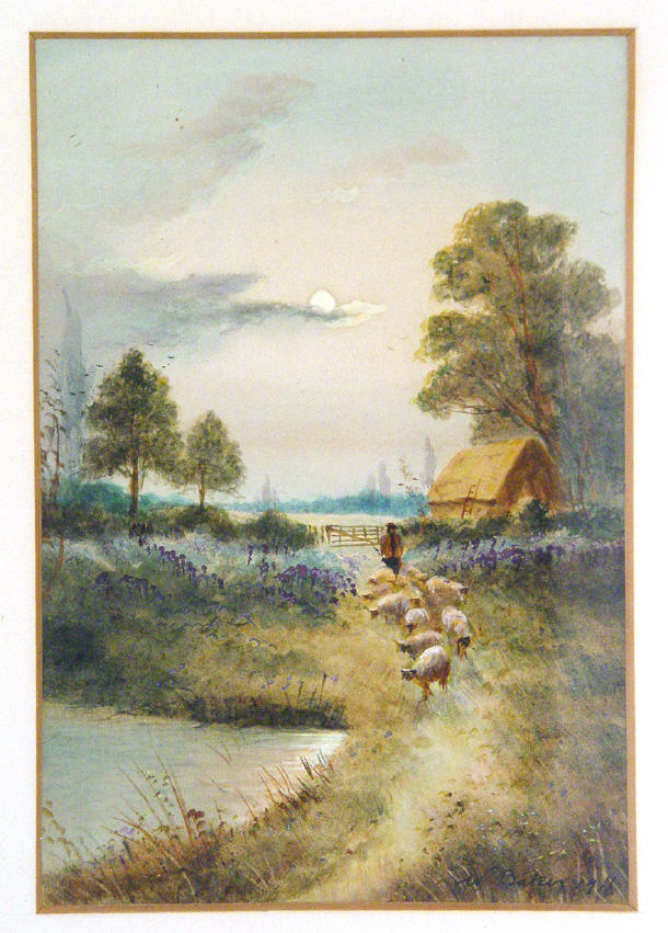 Appraisal: W Baker - Watercolour of a shepherd and sheep beside