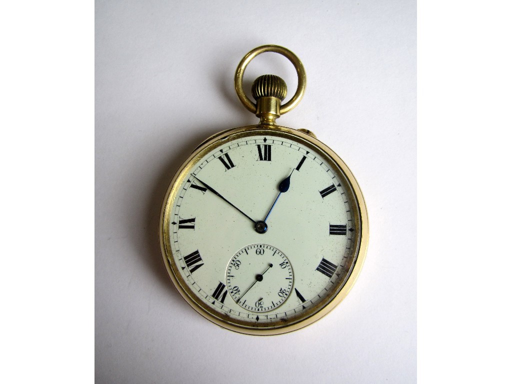 Appraisal: An eighteen carat gold cased open faced pocket watch with