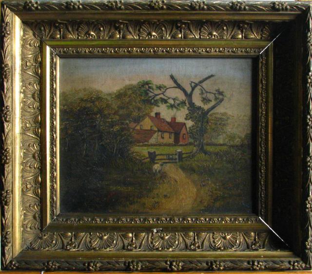 Appraisal: Victorian Decorator Oil Painting Of Cottage X Oil On Canvas