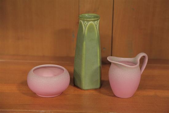 Appraisal: THREE PIECES OF ROOKWOOD POTTERY A creamer and sugar in