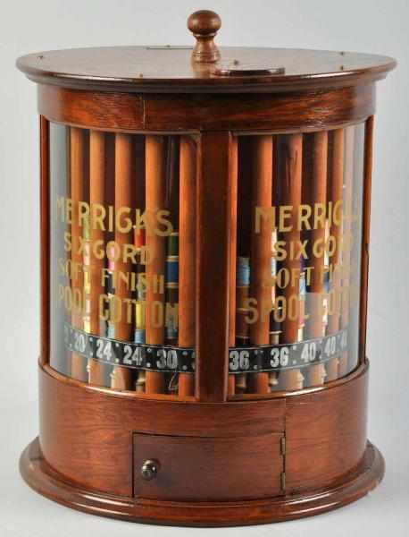 Appraisal: Oak Merrick's Advertising Spool Cabinet Description Includes a few original