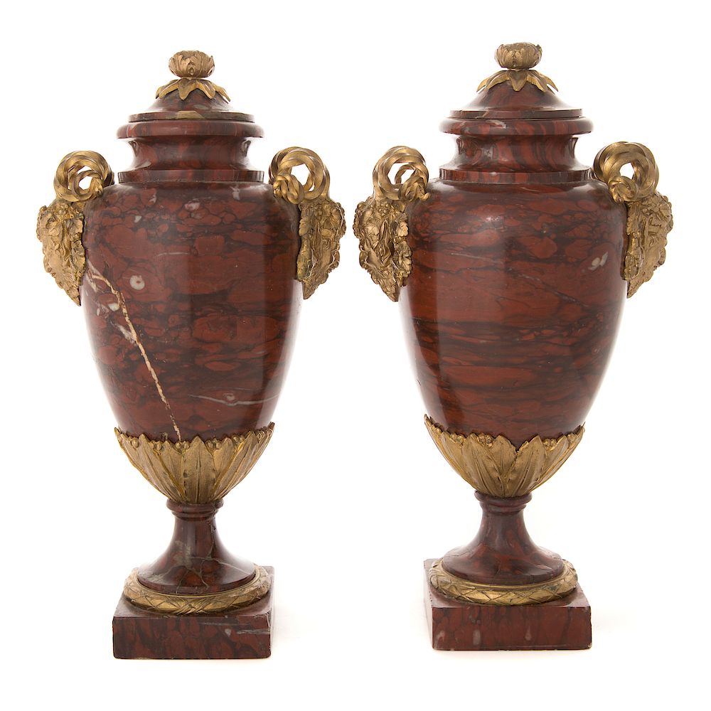 Appraisal: Pair Napoleon III Rouge Marble Cassolettes third quarter- th century