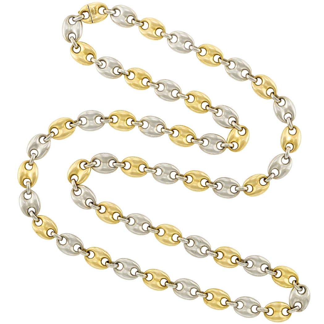 Appraisal: Long Two-Color Gold Nautical Link Necklace kt yellow white gold